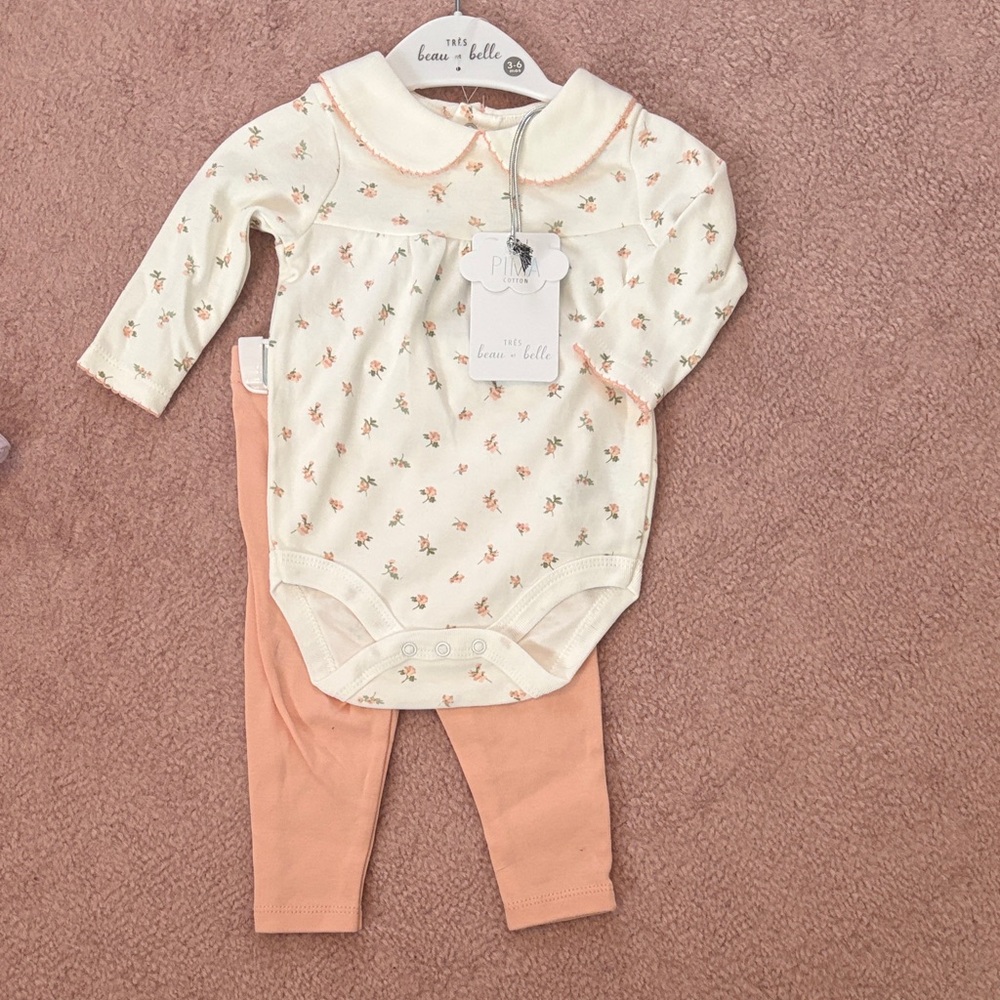 Peach and Cream Floral Baby Bodysuit Set